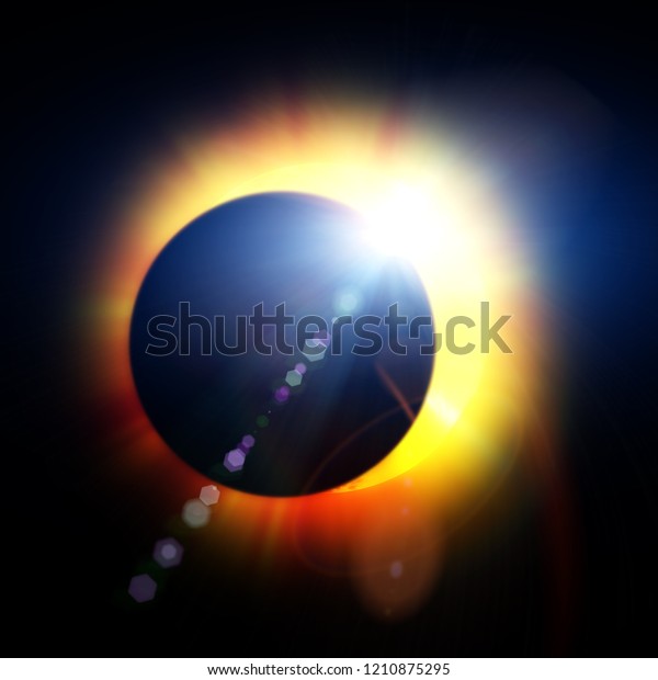 Abstract solar eclipse background with 3d\
rendered\
flares.