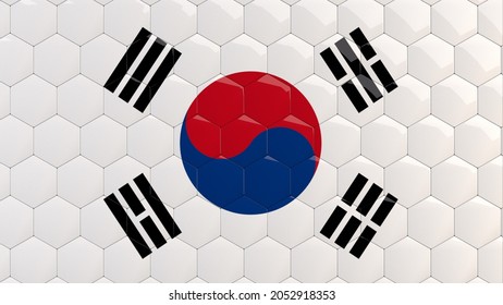 Abstract South Korea Flag Hexagon Background South Korean Flag Honeycomb Glossy Reflective Mosaic Tiles 3D Render 