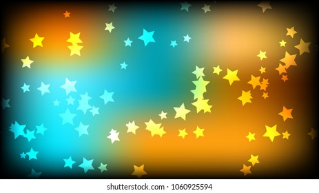 Abstract space background. Multicolored asterisks on a yellow and blue background. illustration