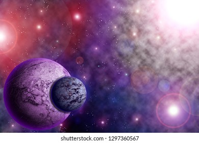 Abstract Space Background with Planets and Shine of Star