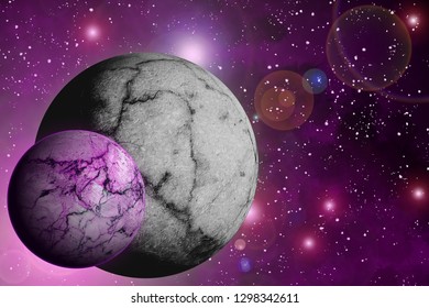 Abstract Space Background with Planets and Shine of Star