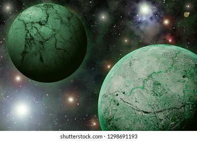 Abstract Space Background with Planets and Shine of Star