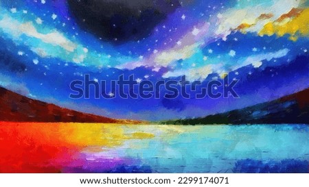 Abstract space background with stars and nebula. Digital art painting. adapted for print on canvas, paper, textile. Real textured brush strokes 3d effect after printing