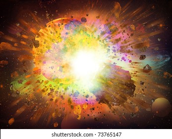 Abstract Space Fantasy - An Asteroid Collision With A Planet