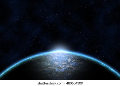 Abstract space theme background with planet and light glowing