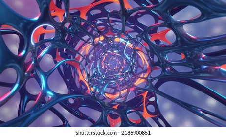 Abstract Space Web. Fractal Space Footage. Wave Flowing In Virtual Reality Abstract Cyberspace Environment. 3D Illustration