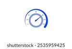 Abstract speed meter or indicator conceptual royal blue color 4k illustration. Car dashboard speed rpm meter icon concept on white background.