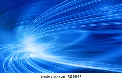 Abstract Speed Motion In Blue Highway Road Tunnel, Fast Moving Toward The Light, Colorful Technology Background. Computer Generated Illustration.