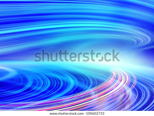 Abstract speed motion in blue\
highway road tunnel, fast moving toward the light, colorful fiber\
optics technology background. Computer generated\
illustration.