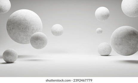 Abstract spheres round circles forms white background with white color light and empty blank space, spheres and circles background podium stage for products and design.