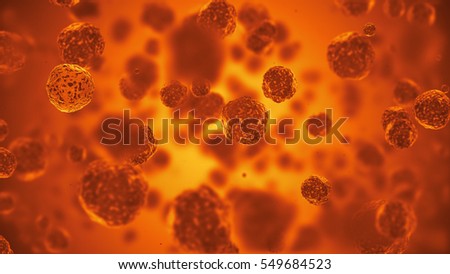 Abstract spherical virus or germs microorganism cells under microscope. Fast multiplication of bacteria. Infection and microbe. Microbiology, popular scientific background. High Quality 3D Render. Stock photo © 