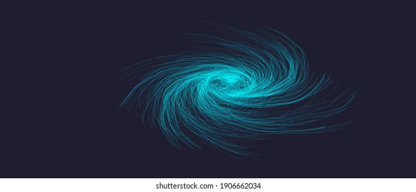 abstract spiral lines sci-fi graphic template of hurricane cyclone wind, tropical typhoon spiral storm, spin vortex isolated on black background. Art design tornado, 3D rendering