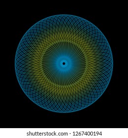 Abstract Spirograph Art , Parabolic Curve Of Line In Circle Form Illustration. Vector Image.Round Pattern Color On Black Background.