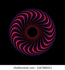 Abstract Spirograph Art , Parabolic Curve Of Line In Circle Form Illustration. Vector Image.Round Pattern Color On Black Background.