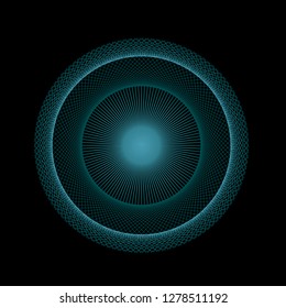 Abstract Spirograph Art , Parabolic Curve Of Line In Circle Form Illustration. Round Pattern Color On Black Background.