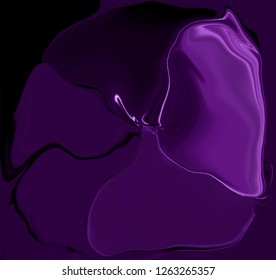 Abstract Spread Pattern With Outlines Of Dark Purple Flower On A Black Background.