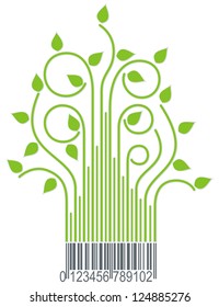 abstract spring green branches with gray bar code bottom
