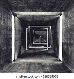 Abstract square dark concrete tunnel interior, 3d render background