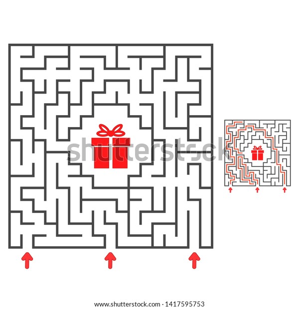 抽象的な四角の迷路 贈り物の道を見つけなさい 子ども向けゲーム 子どもにパズルを 迷路の鼓膜 白い背景に平らなイラスト 答えを出して のイラスト素材