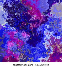 Abstract Stained Pattern Texture Square Background Royal Blue Purple Violet Fuchsia Color - Modern Painting Art - Watercolor Splotch Effect
