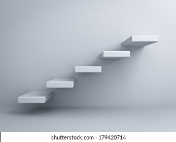 Abstract stairs steps concept white wall background