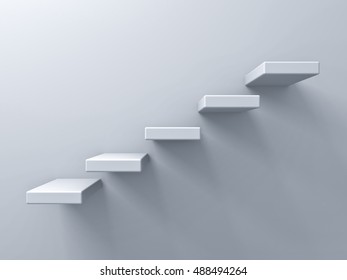 Abstract stairs steps concept white wall background and shadow  3D rendering 