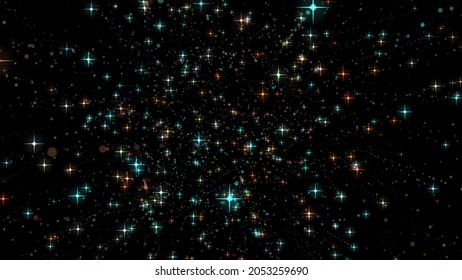 Abstract Starfall In Neon Light Rays. Time Lapse Of Stars And Space In The Night Sky. Close-up. Beautiful Design Of The Film Festival, Screensaver For Eran. 4D. 3K. Isolated Black Background.