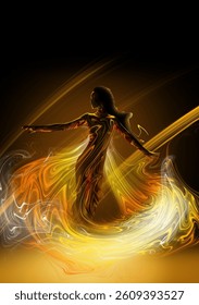 The abstract style blends elements of fantasy, motion, and ethereal beauty, creating a dreamlike composition. Ideal for modern digital art and mystical themes.