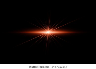 Abstract stylish light effect on a black background. Gold glowing neon line. Golden luminous dust and glares. Flash Light. luminous trail. 