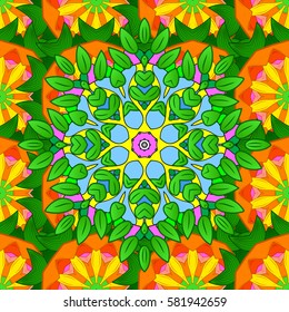 Abstract stylized colored mandala. Intricate colored Arabesque with on a background.