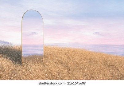 Abstract summer beach scene background and mirror reflection  3d rendering 