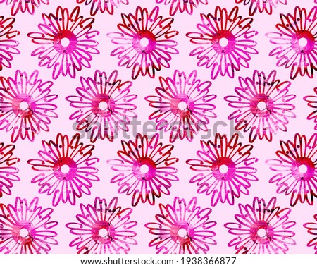 Abstract Summer Flowers with Tie Dye Marbling Texture Seamless Pattern Isolated Background