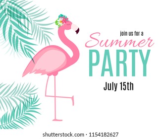 Abstract Summer Party Background with Palm Leaves and Flamingo.  Illustration  - Powered by Shutterstock