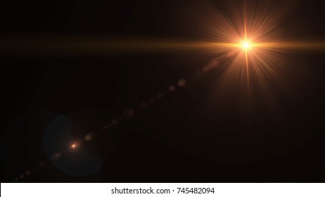 Abstract Sun Burst With Digital Lens Flare On The Black Background