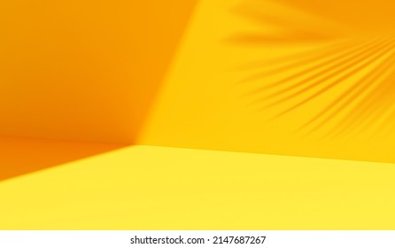 Abstract Sun Light Yellow Summer Backdrop Studio Of Blank Tropical Shade Gradient Product Platform 3d Background Or Minimal Sunny Presentation Display Room And Empty Banner Template On Colorful Scene.