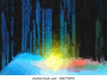Abstract sunset with bright rays. Digital painting structure
