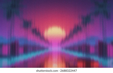 Abstract sunset with soft focus and vertical streaks in shades of purple pink blue and yellow