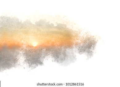 Abstract Sunset, Sunlight on watercolor background, digital painting and Digital illustration brush to art.