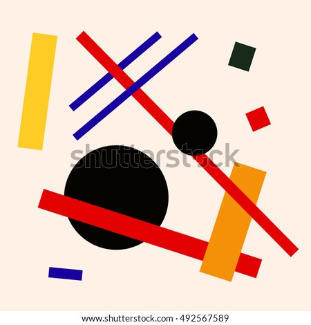 Abstract suprematism composition on beige, square flat illustration