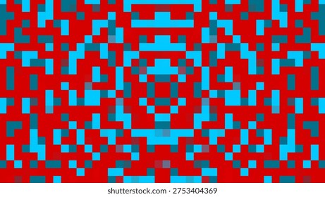 Abstract symmetrical blue pixel pattern on red background - Powered by Shutterstock - Get 15% off with code: PIKWIZARD15