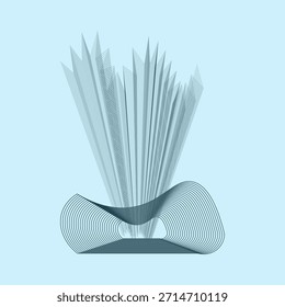 Abstract symmetrical pattern with curved and angular dark lines on light blue background. Ideal for computational art, design, and visual geometry.