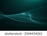 Abstract teal background with a digital wave pattern. The background features a teal color and a smooth, flowing texture. Neon digital wave background. Dark green background.