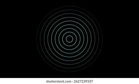 Abstract teal concentric circles on black background. Modern, minimalist design ideal for technology or music themes.