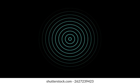 Abstract teal concentric circles on black background. Modern, minimalist design ideal for tech or music themes.