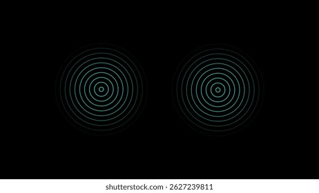 Abstract teal concentric circles on black background; minimalist geometric design, perfect for tech or music themes.