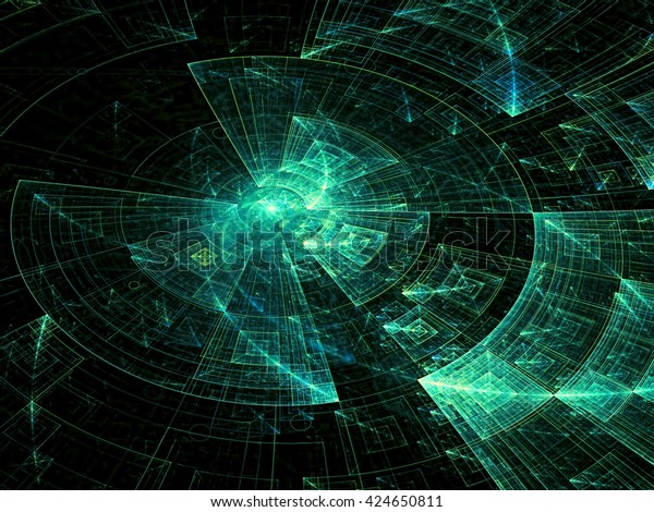 Abstract tech\
background - computer-generated green image. Digital art: shiny\
metal or glass disc surface divided into segments. Technology\
backdrop for web-design, banners,\
posters.