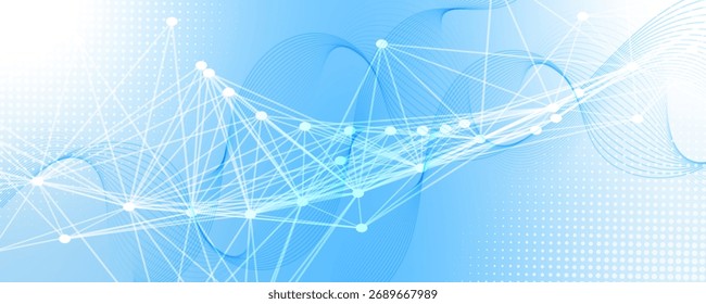 Abstract tech network connection dots. Digital technology and big data analysis background with plexus lines.