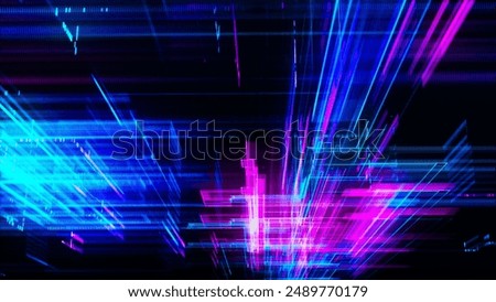 Abstract techno background. Three-dimensional composition of intersecting multi-colored grids. Information technology concept. Digital cyberspace with particles. 3d rendering. 3D Illustration