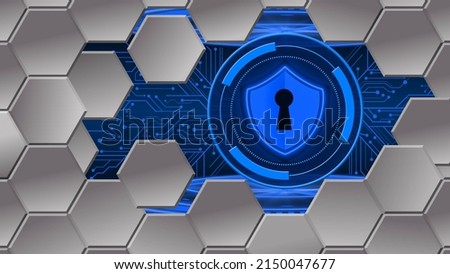 Abstract technology background behind a cutout of a mosaic of hexagons - 3D-Illustration