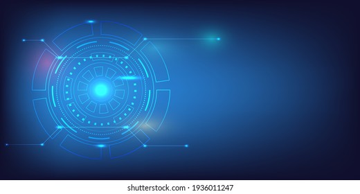 Abstract Technology Background With Bright Circle And Shine Light Within. Database Structure Concept With Line And Dot Connection. Medical Technology Template For Hospital And Lab 